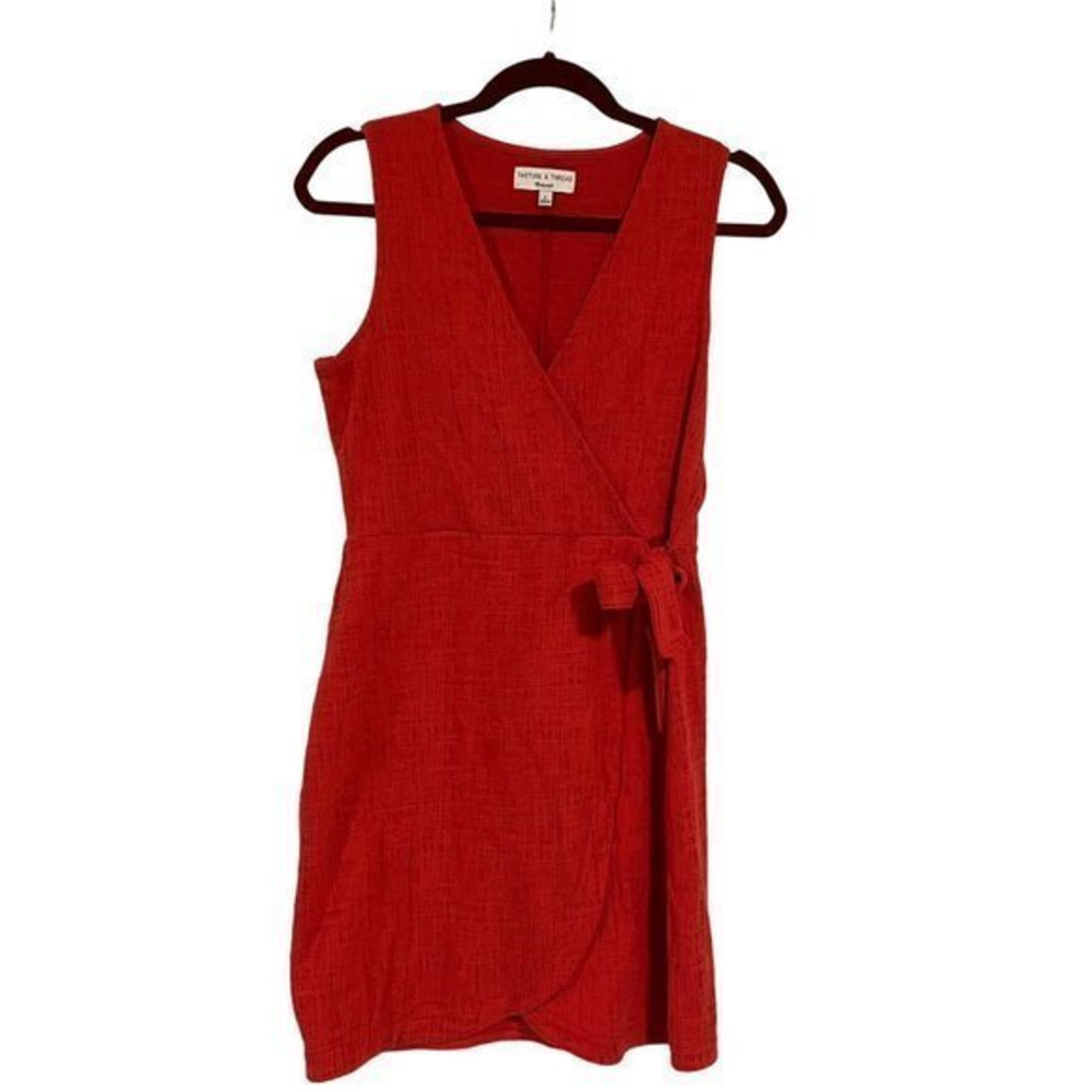 Madewell Texture & Thread Crosshatch‎ Side-Tie Red Dress Size Small